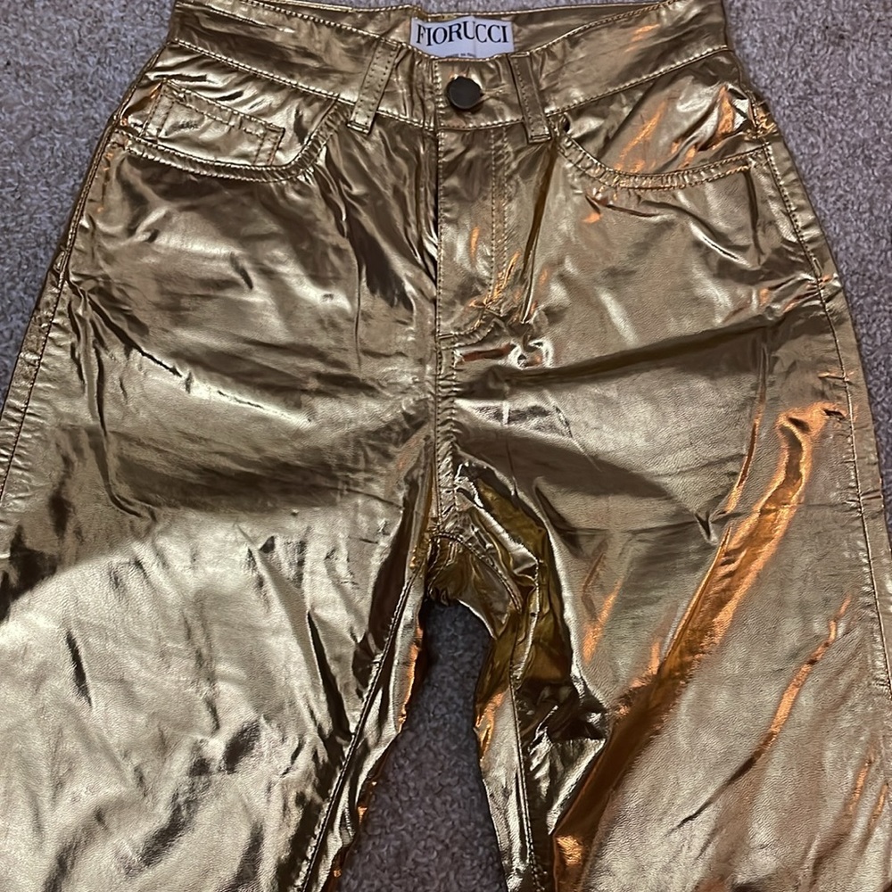 FIORUCCI CIGARETTE METALLIC JEANS-STYLE TROUSER IN GOLD